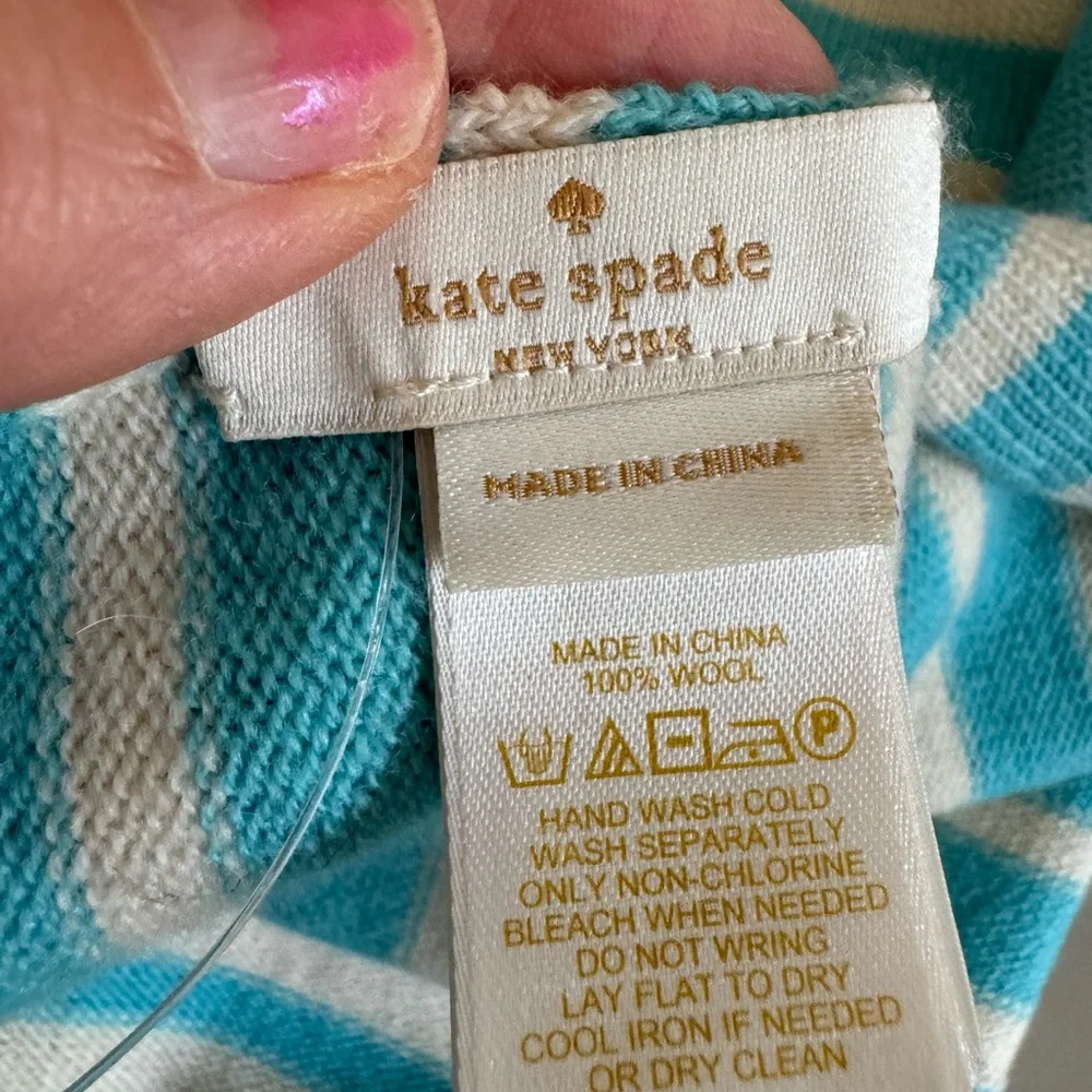 Kate Spade Fall In Line Infinity Scarf 100%‎ Wool Blue & Cream NWOT